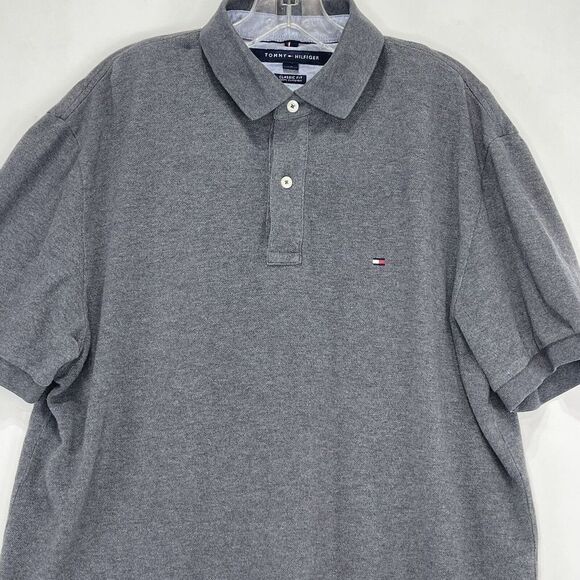 Tommy Hilfiger Men Large Polo Shirt Classic Fit Short Sleeve Gray - Picture 3 of 15